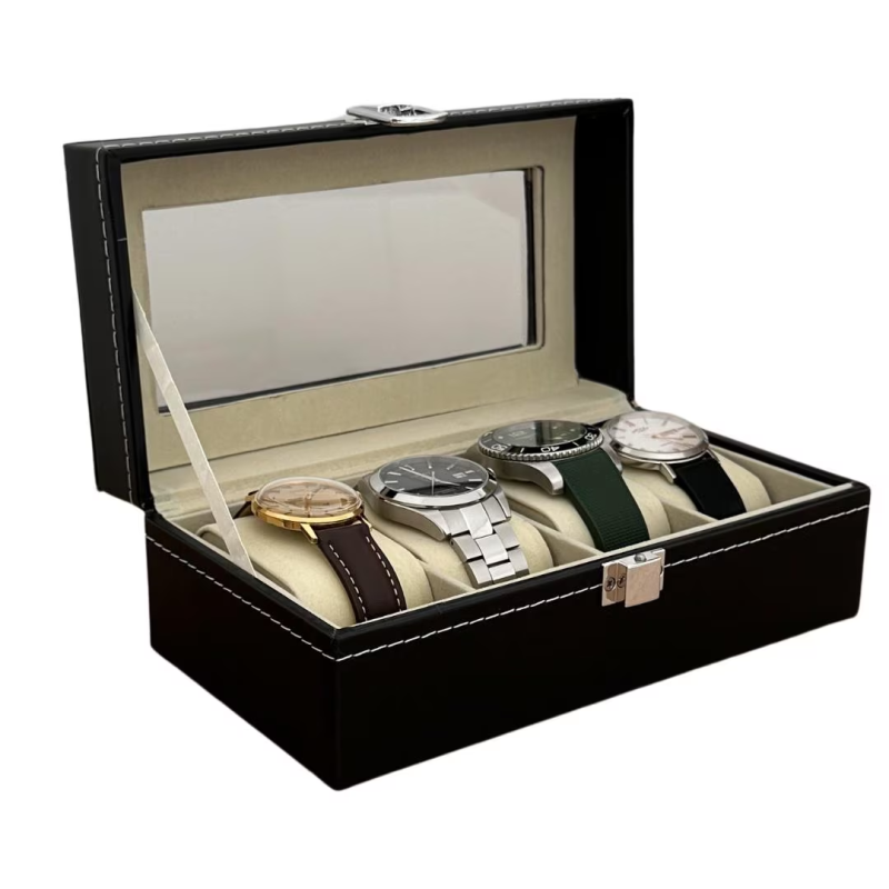 4-Slot PU Leather Watch Box – Elegant Display & Storage Case