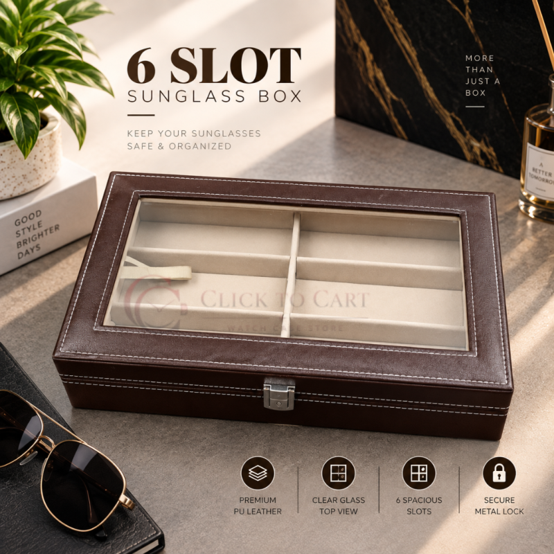 Luxury 6-Slot PU Leather Sunglasses Display Box - Brown Color